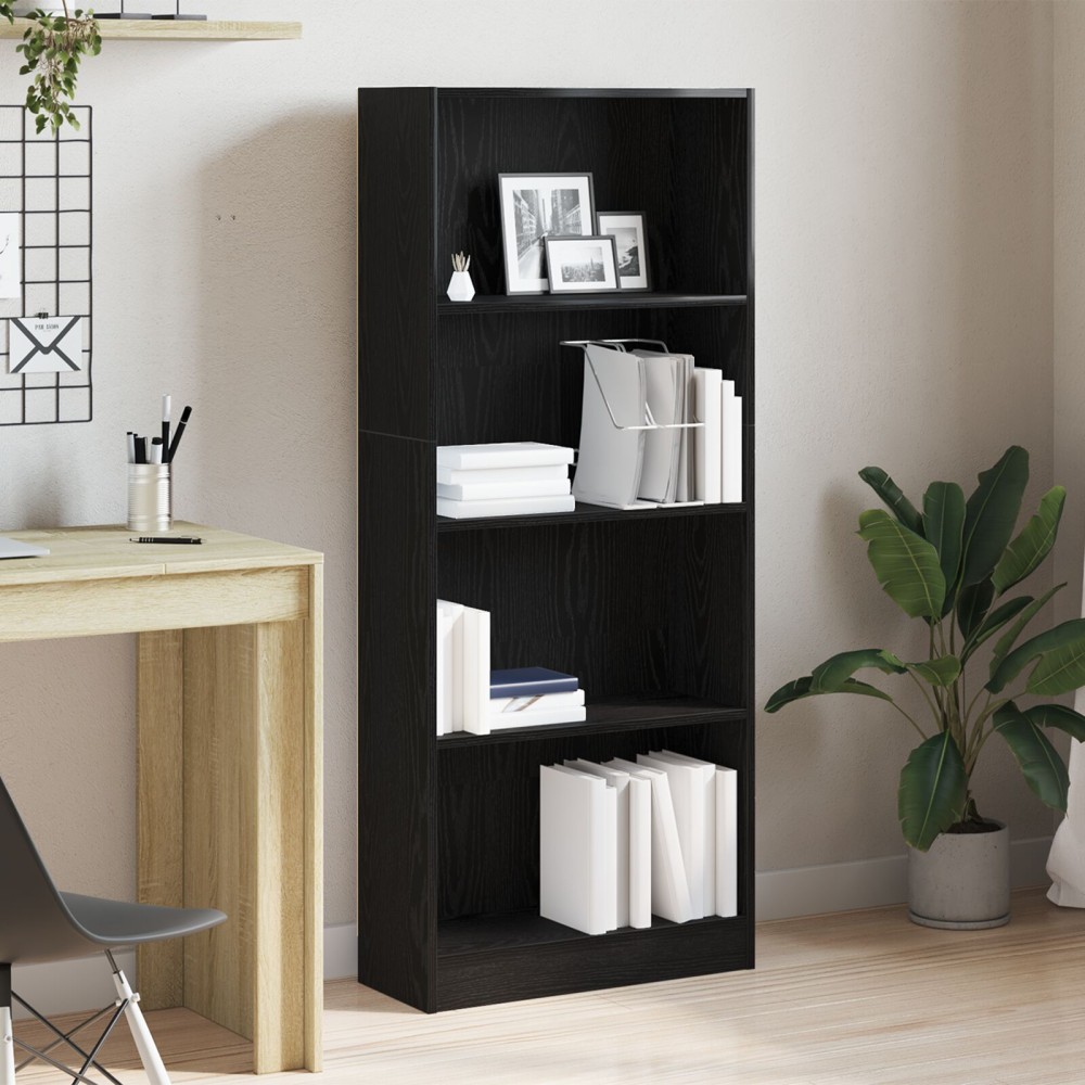 vidaXL Μαύρη Δρύινη Βιβλιοθήκη - 60 x 24 x 143 εκ - Κατασκευασμένη από Επεξεργασμένο Ξύλο