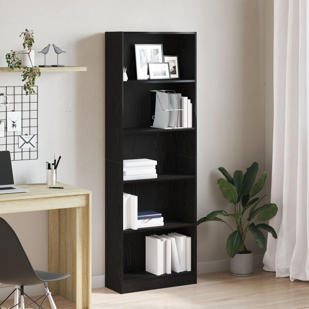 vidaXL Μαύρη Δρύινη Βιβλιοθήκη - 60x24x176 εκ
