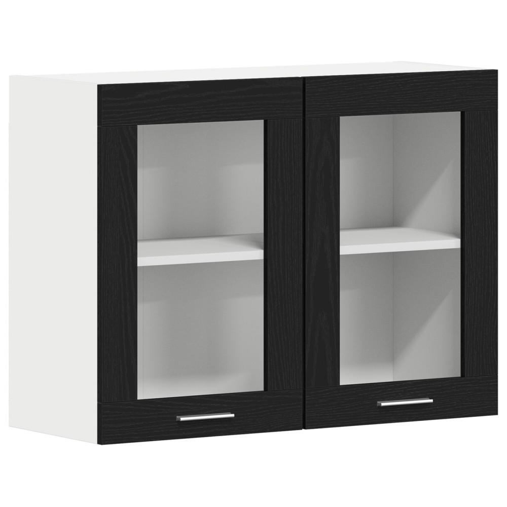 vidaXL Μαύρος Δρυς Κρέμαστο Γυάλινο Ντουλάπι 80x31x60 εκ από Επεξεργασμένο Ξύλο