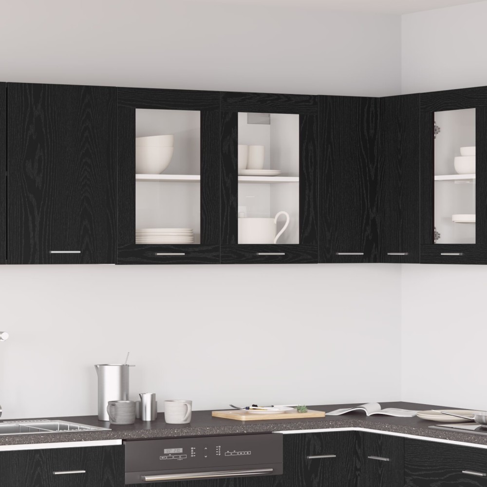 vidaXL Μαύρος Δρυς Κρέμαστο Γυάλινο Ντουλάπι 80x31x60 εκ από Επεξεργασμένο Ξύλο