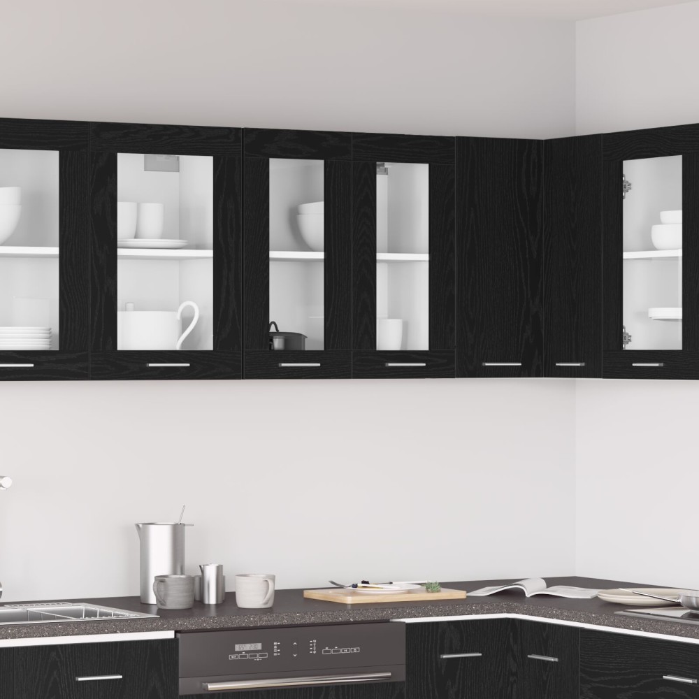 vidaXL Κρεμαστό Γυάλινο Ντουλάπι σε Μαύρη Δρυς - 60x31x60 εκ.