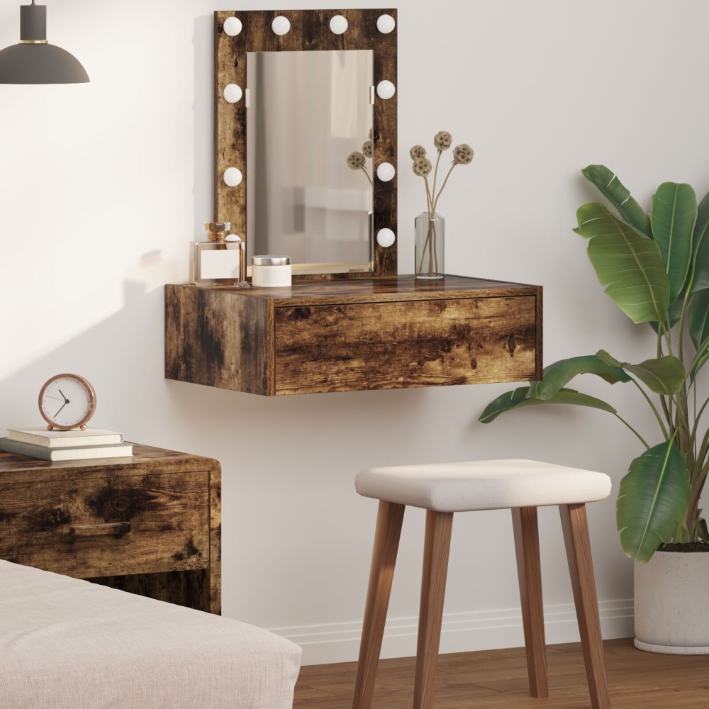 vidaXL Κρεμαστό Τραπέζι Μακιγιάζ με LED Φώτα σε Καπνιστό Δρυ