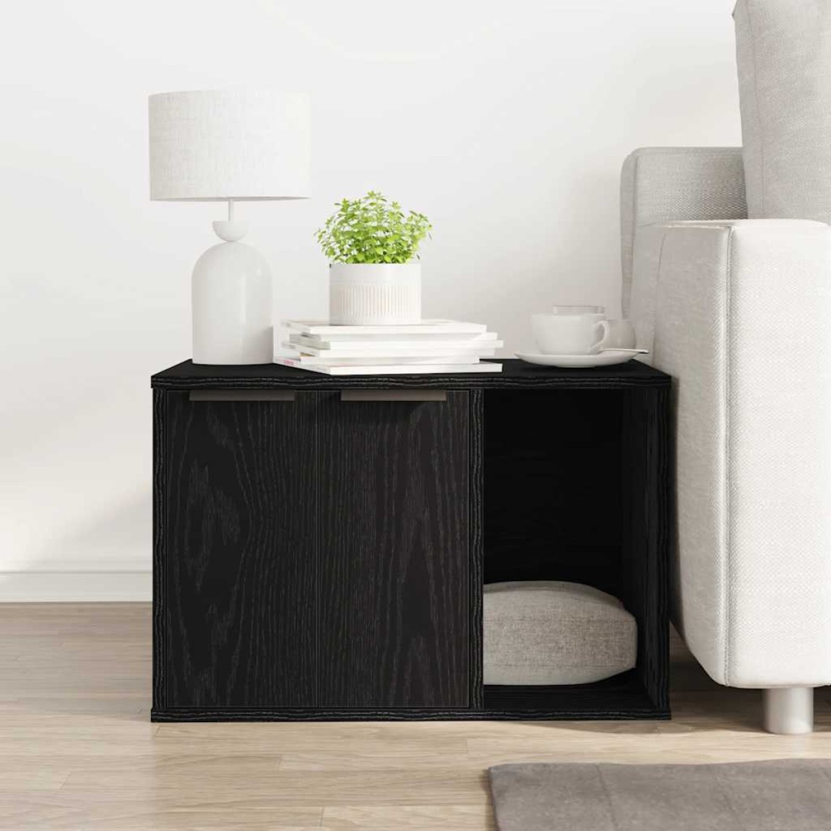 vidaXL Άμμος για Γάτες - Θήκη Μαύρη Δρυς 60x40x40 εκ. από Τεχνητό Ξύλο