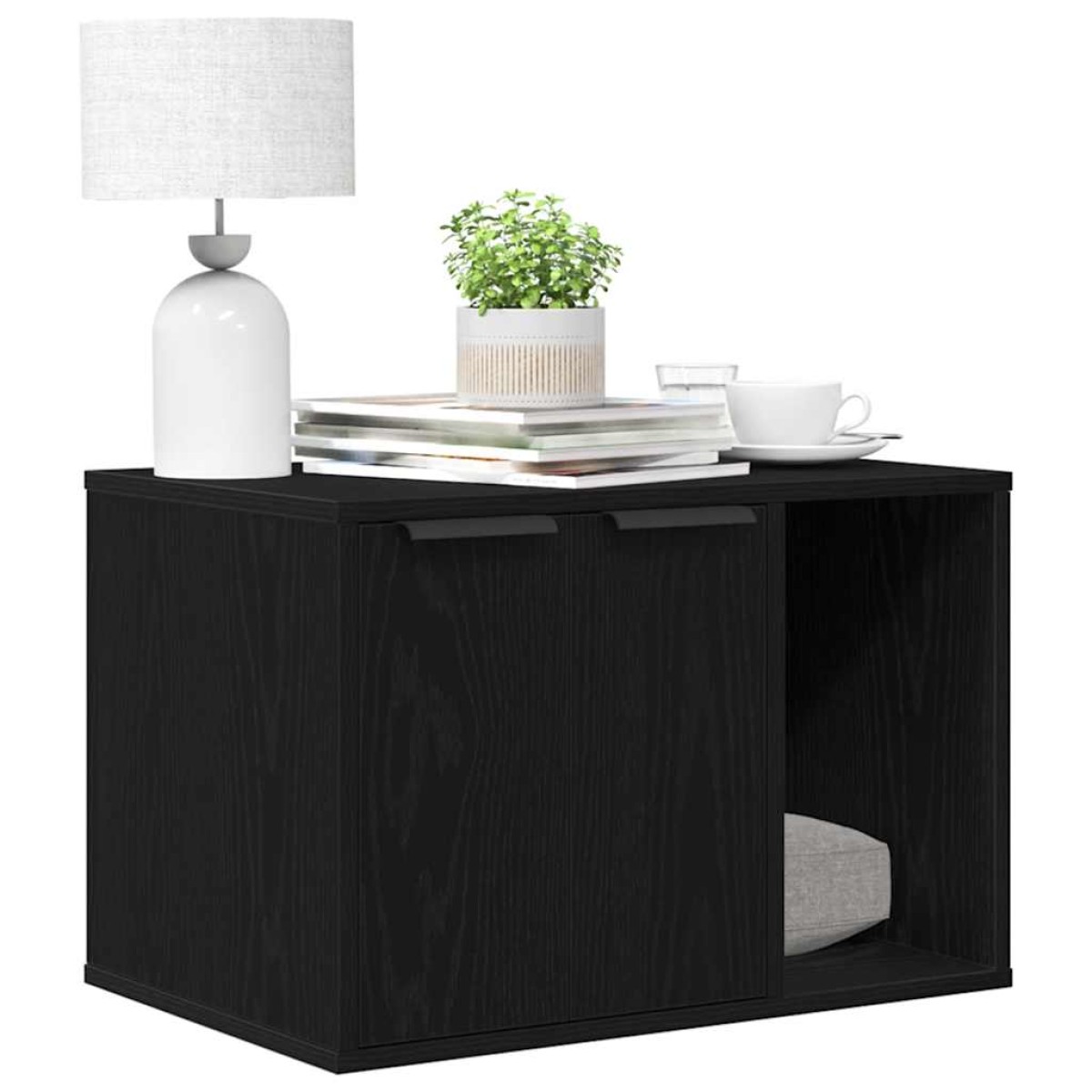 vidaXL Άμμος για Γάτες - Θήκη Μαύρη Δρυς 60x40x40 εκ. από Τεχνητό Ξύλο