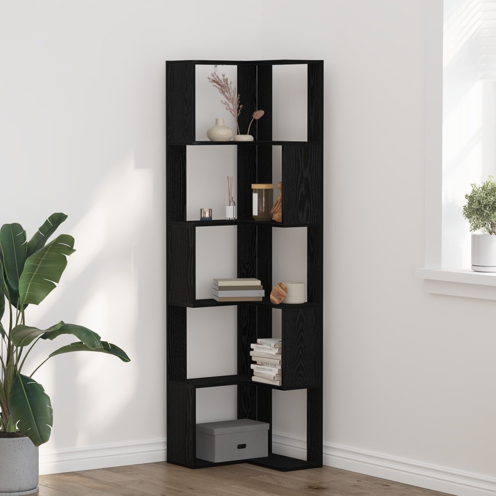 VidaXL Γωνιακή Βιβλιοθήκη 5-Επιπέδων Μαύρη Δρυς 50x50x179 εκ από Ξύλο