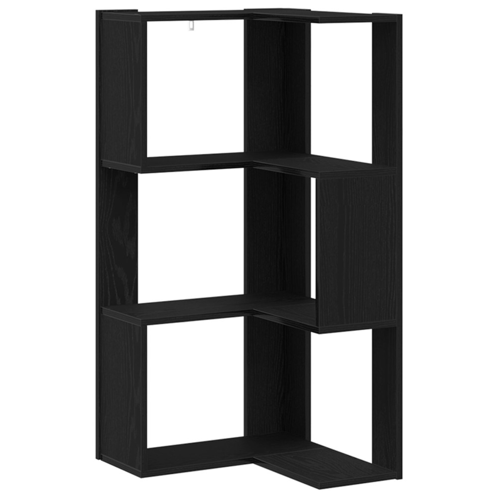 vidaXL Γωνιακή Βιβλιοθήκη 3-Ράφια Μαύρη Δρυς 50x50x102 εκ. Κατασκευασμένο Ξύλο