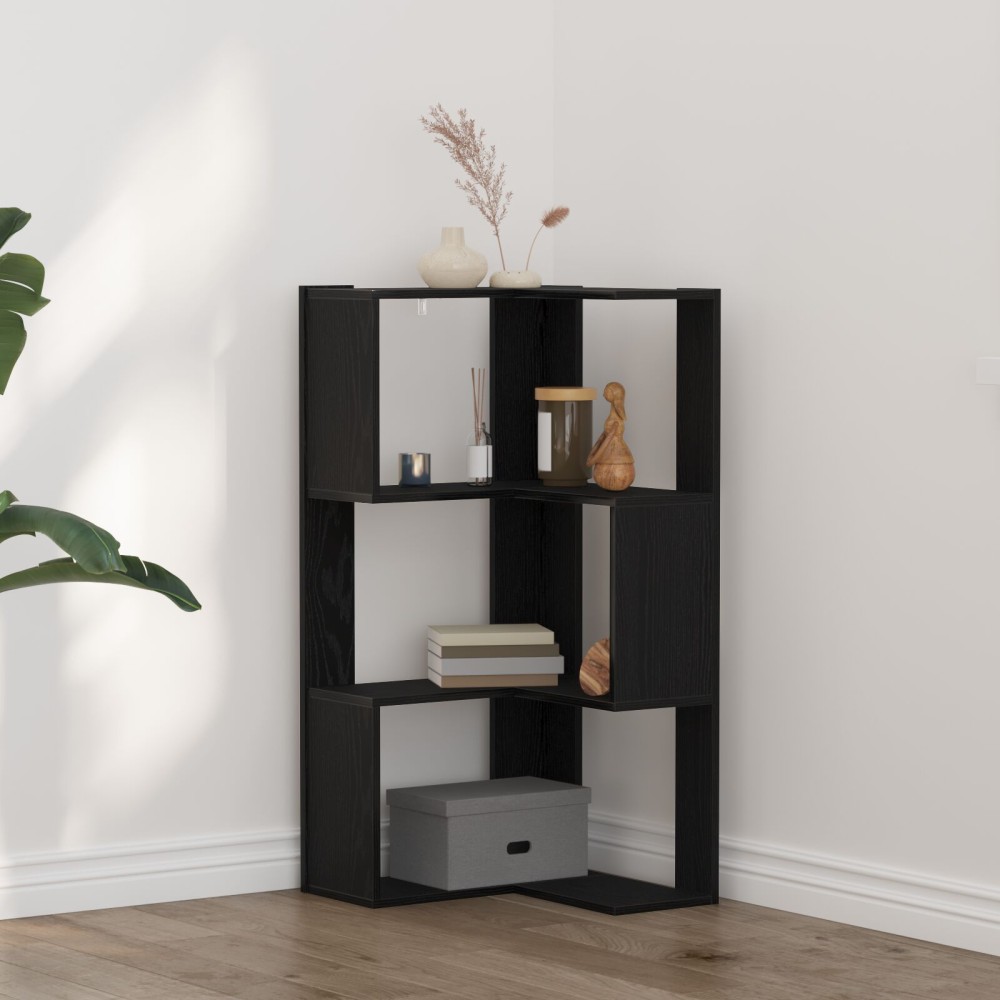vidaXL Γωνιακή Βιβλιοθήκη 3-Ράφια Μαύρη Δρυς 50x50x102 εκ. Κατασκευασμένο Ξύλο
