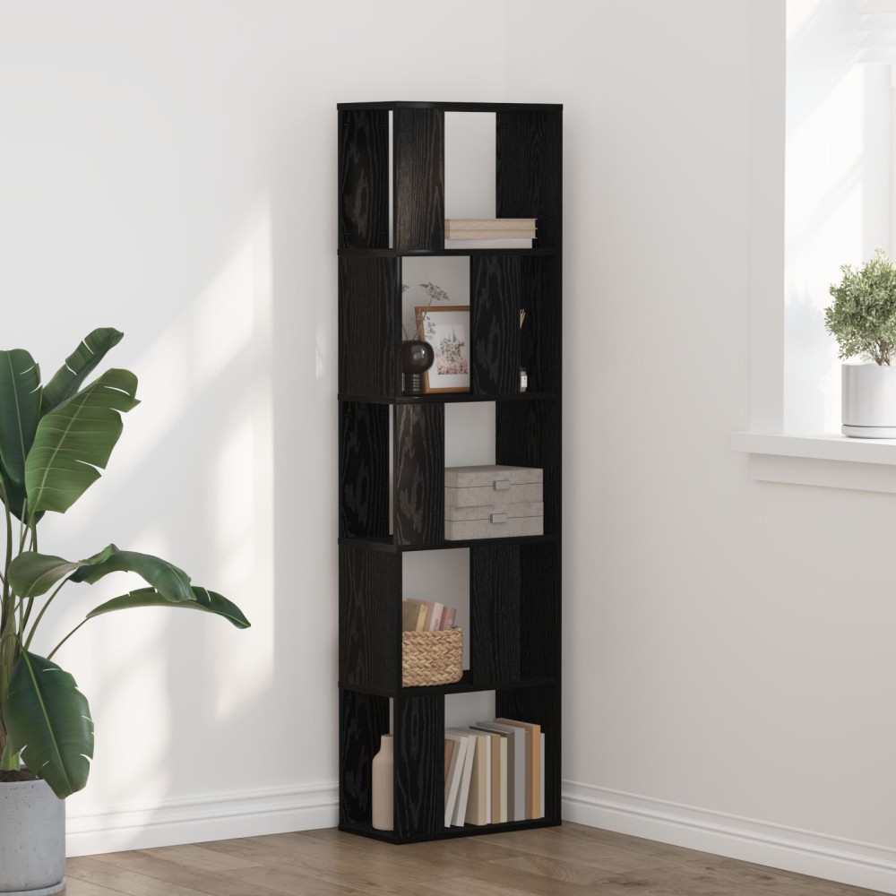 βιβλιοθήκη vidaXL 5-επίπεδη Μαύρο Δρύς 45x23,5x162,5 εκ Επεξεργασμένο ξύλο