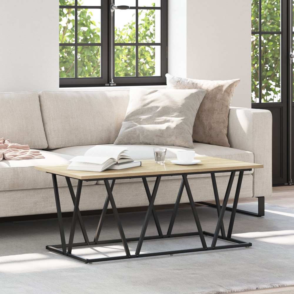 vidaXL Τραπεζάκι Καφέ  Σονομά Οξιάς 100x50x40 εκ. Φτιαγμένο από Επεξεργασμένο Ξύλο και Μέταλλο
