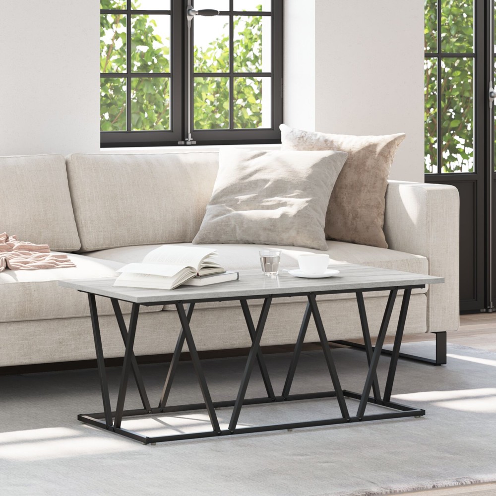 vidaXL Γκρι τραπέζι καφέ 100x50x40 εκ. Φτιαγμένο από επεξεργασμένο ξύλο και μέταλλο