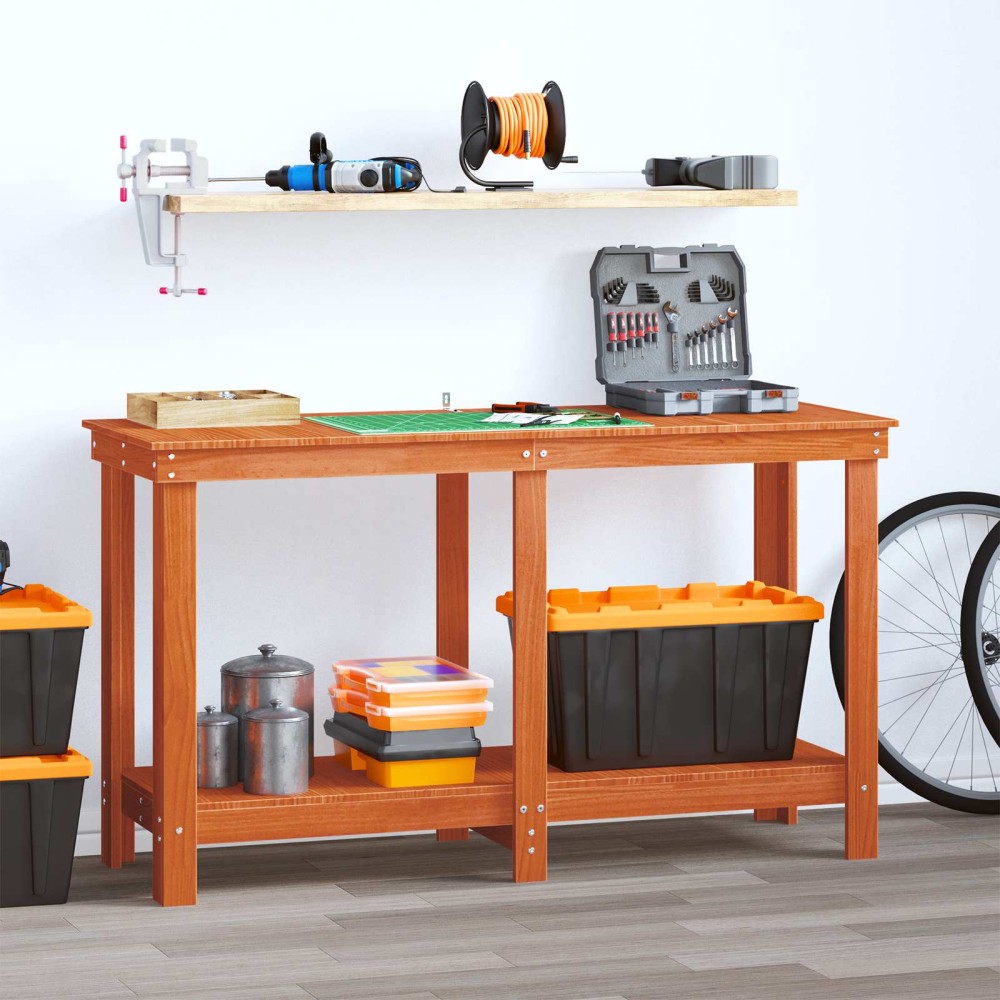 vidaXL Πάγκος εργασίας Κερωμένο Καφέ 140 x 50 x 80 cm Στερεό πεύκο