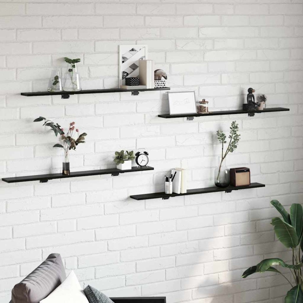 vidaXL Ράφι Βιβλίων 4 pcs Μαύρο 100 x 10 x 1.5 cm Επεξεργασμένο ξύλο