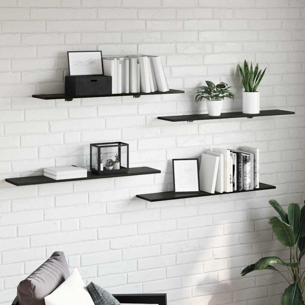 vidaXL Ράφι Βιβλίων 4 pcs Μαύρο 100 x 20 x 1.5 cm Επεξεργασμένο ξύλο