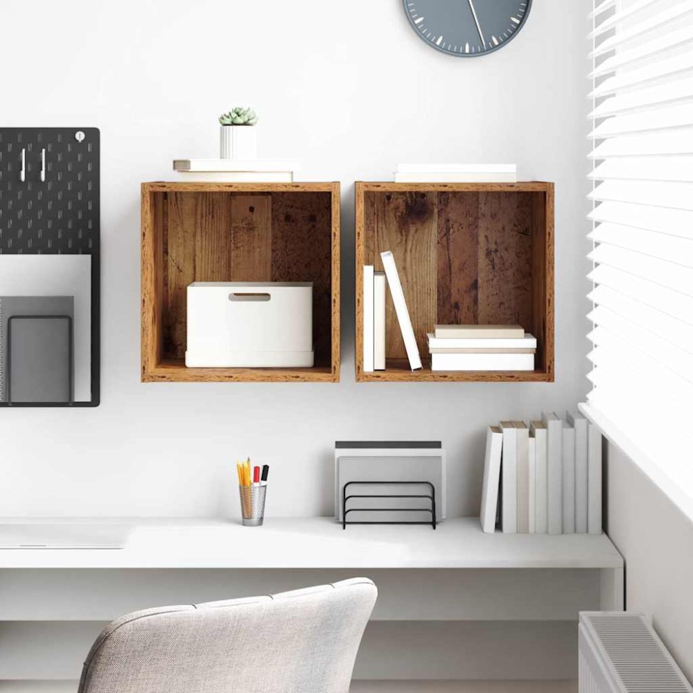 vidaXL Τοίχοι Ντουλάπια 2 Πακέτο - Παλιό Ξύλο - 37x37x37 εκ - Φτιαγμένο από Επεξεργασμένο Ξύλο
