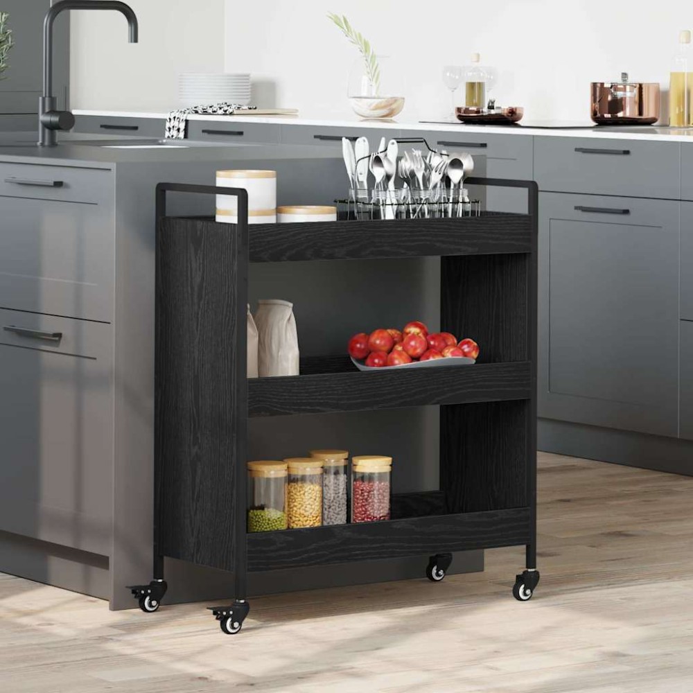 vidaXL Καρότσι Κουζίνας Μαύρη δρυς 70 x 30 x 82 εκ Επεξεργασμένο ξύλο