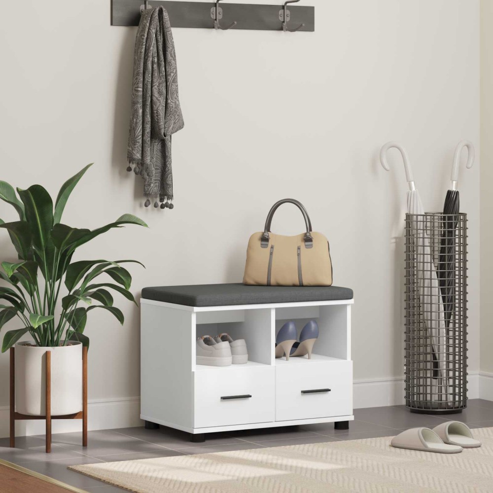 vidaXL Παγκάκι Χαλωρίου με μαξιλάρι με συρτάρι Λευκός 60 x 38 x 46 εκ