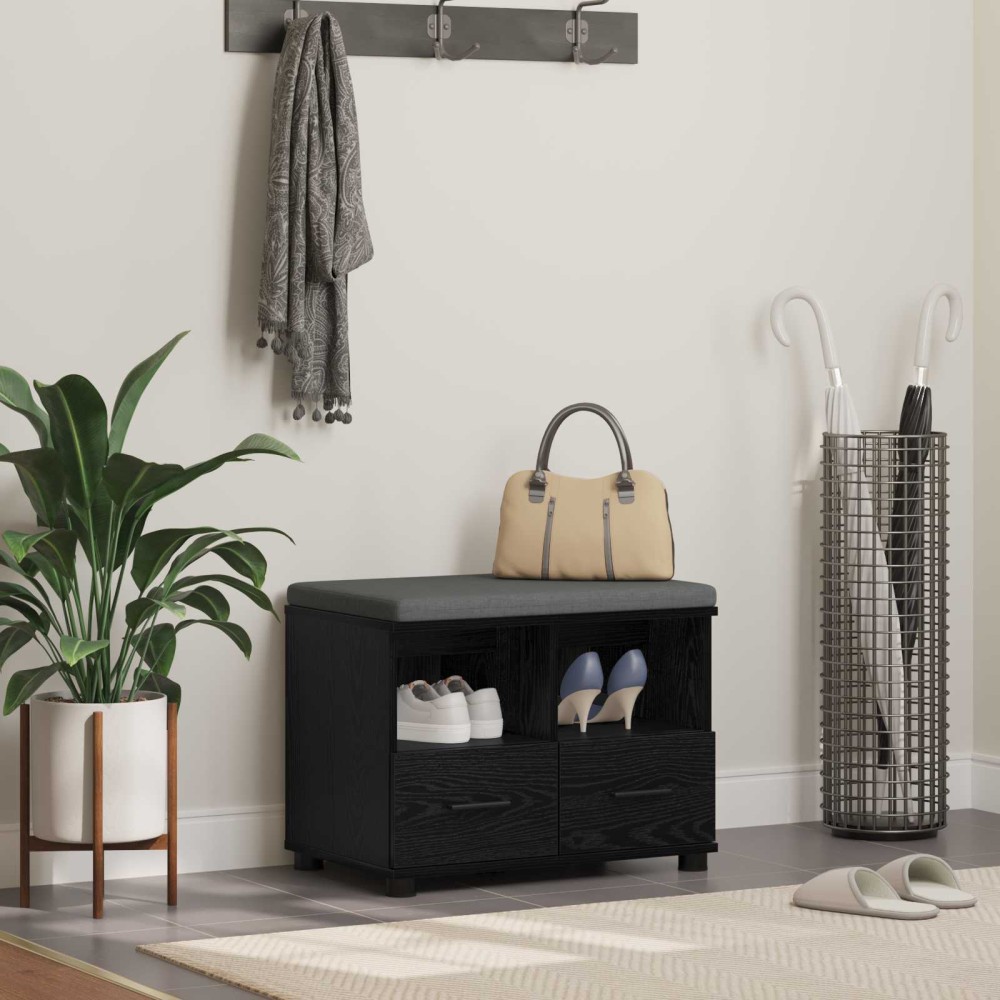 vidaXL Παγκάκι Χαλωρίου με μαξιλάρι με ράφι Μαύρη Δρυς 60 x 38 x 46 εκ