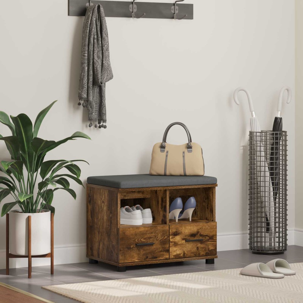 vidaXL Παγκάκι Χαλωρίου με μαξιλάρι Καπνιστή Δρυς 60 x 38 x 46 εκ