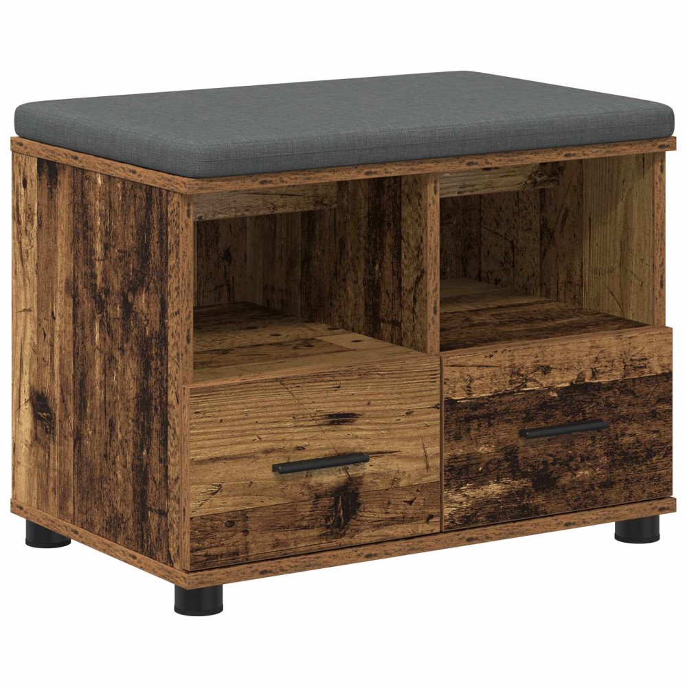 vidaXL Παγκάκι Χαλωρίου με μαξιλάρι με ράφι Παλιό ξύλο 60 x 38 x 46 εκ