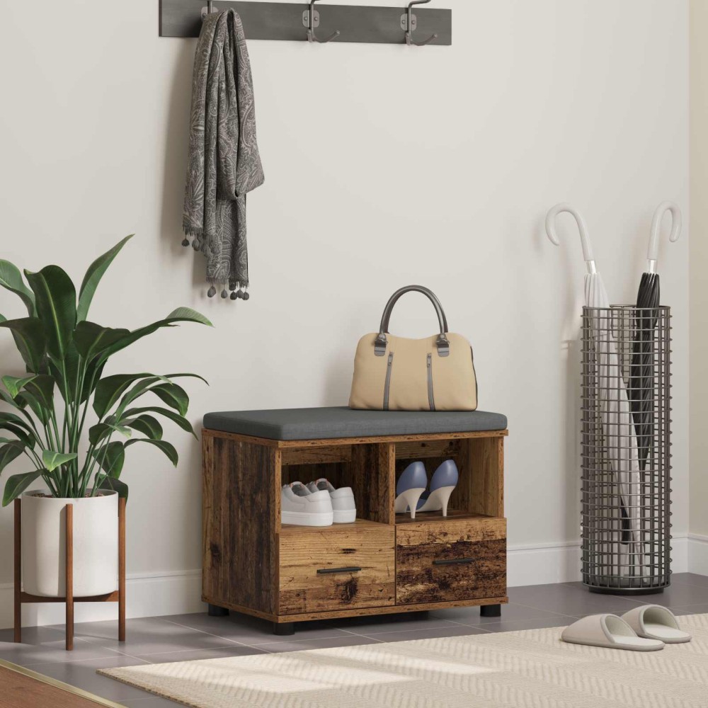 vidaXL Παγκάκι Χαλωρίου με μαξιλάρι με ράφι Παλιό ξύλο 60 x 38 x 46 εκ