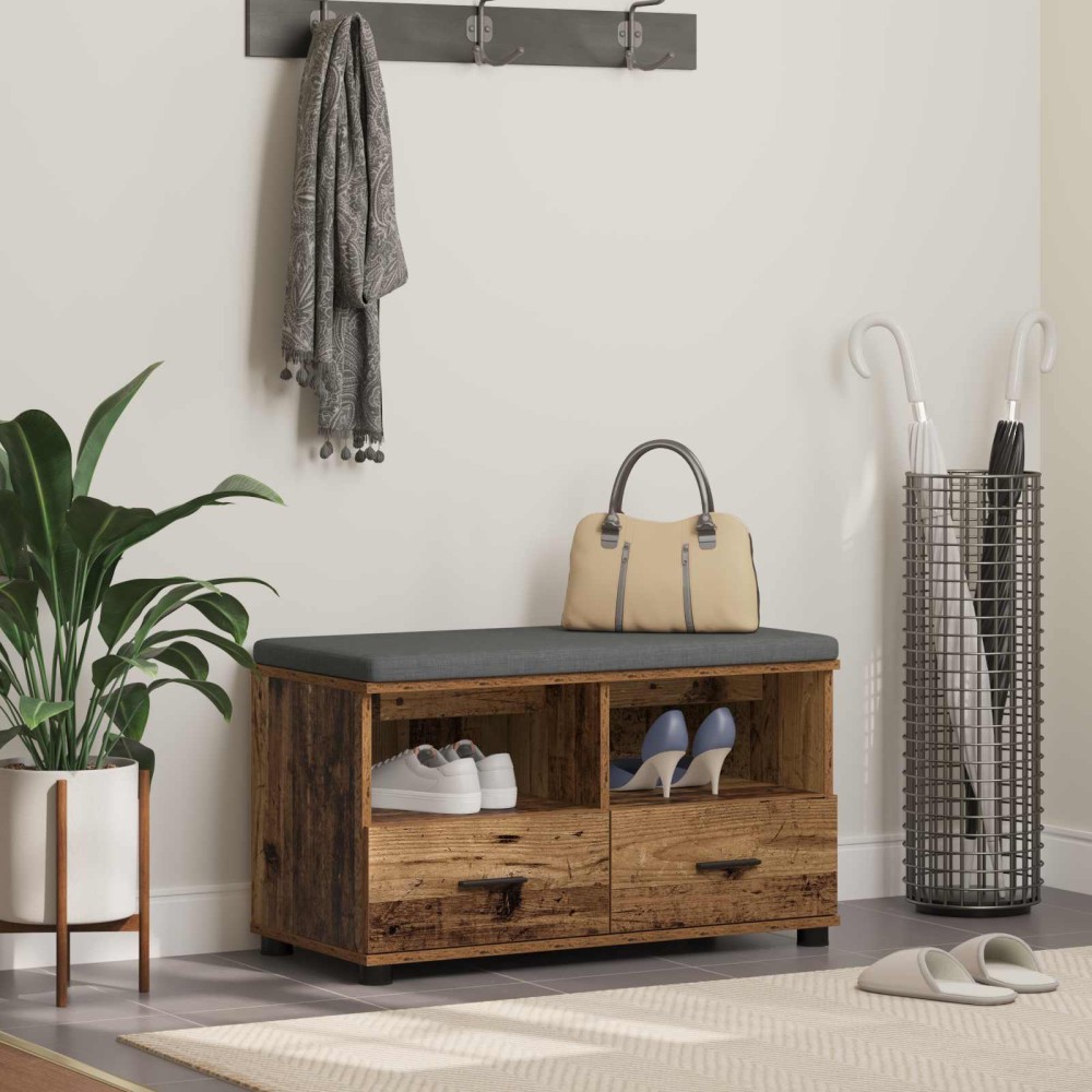 vidaXL Παγκάκι Χαλωρίου με μαξιλάρι με ράφι Παλιό ξύλο 80 x 38 x 46 εκ