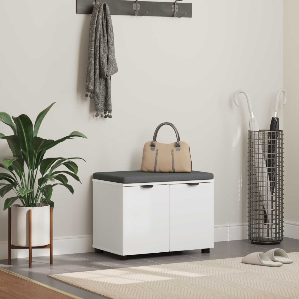 vidaXL Παγκάκι Χαλωρίου με μαξιλάρι με ράφι Λευκός 60 x 38 x 46 εκ