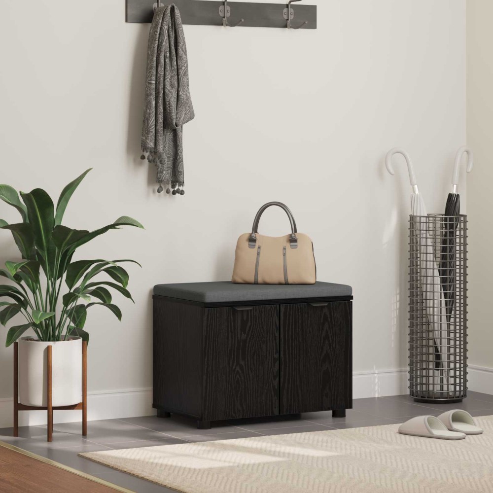 vidaXL Παγκάκι Χαλωρίου με μαξιλάρι με ράφι Μαύρη Δρυς 60 x 38 x 46 εκ