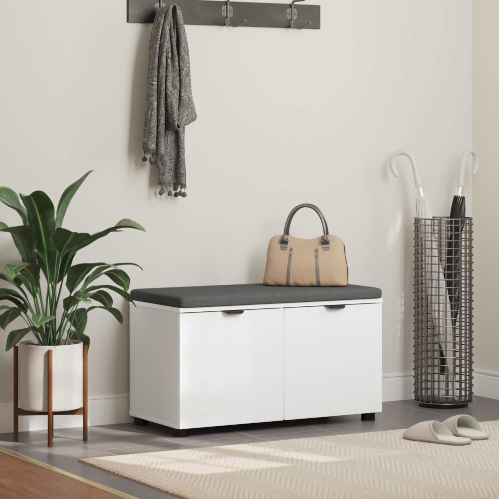 vidaXL Παγκάκι Χαλωρίου με μαξιλάρι με ράφι Λευκός 80 x 38 x 46 εκ