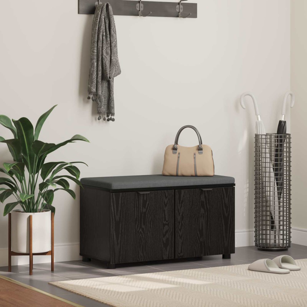 vidaXL Παγκάκι Χαλωρίου με μαξιλάρι με ράφι Μαύρη Δρυς 80 x 38 x 46 εκ