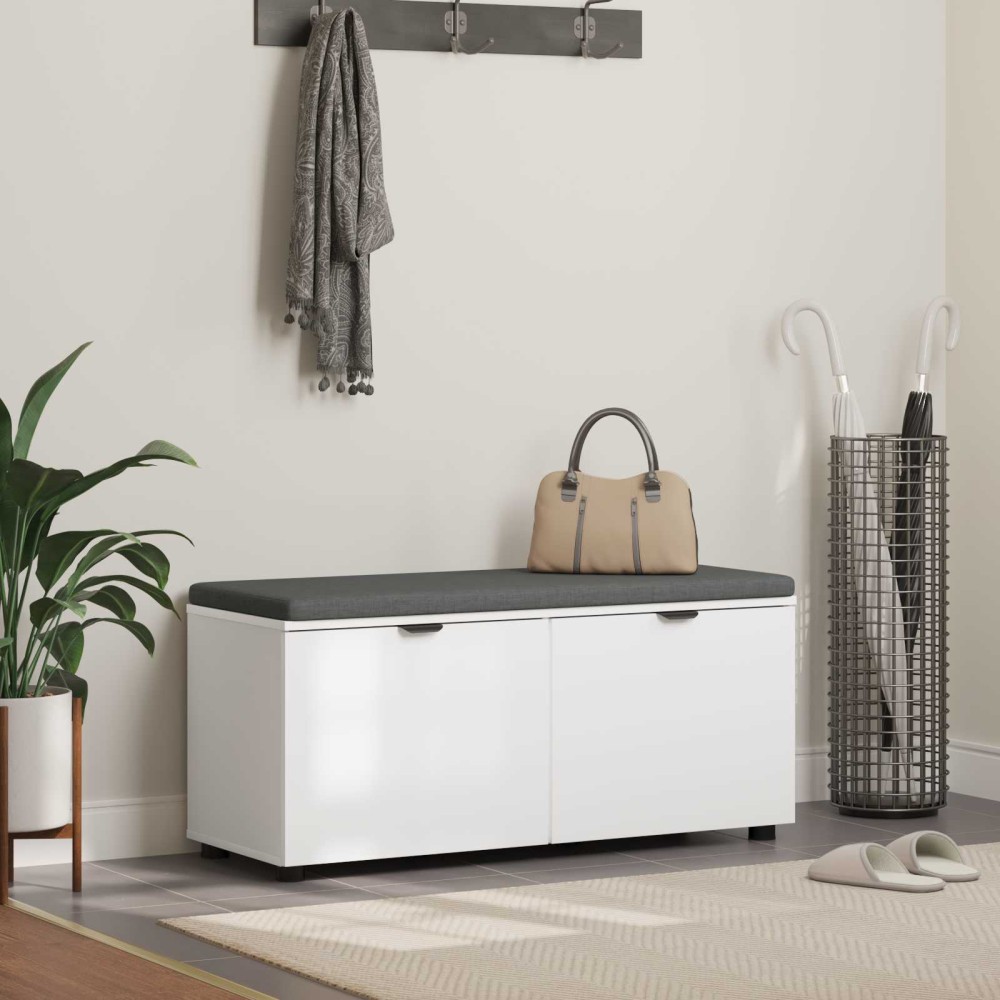 vidaXL Παγκάκι Χαλωρίου με μαξιλάρι με ράφι Λευκός 100 x 38 x 46 εκ