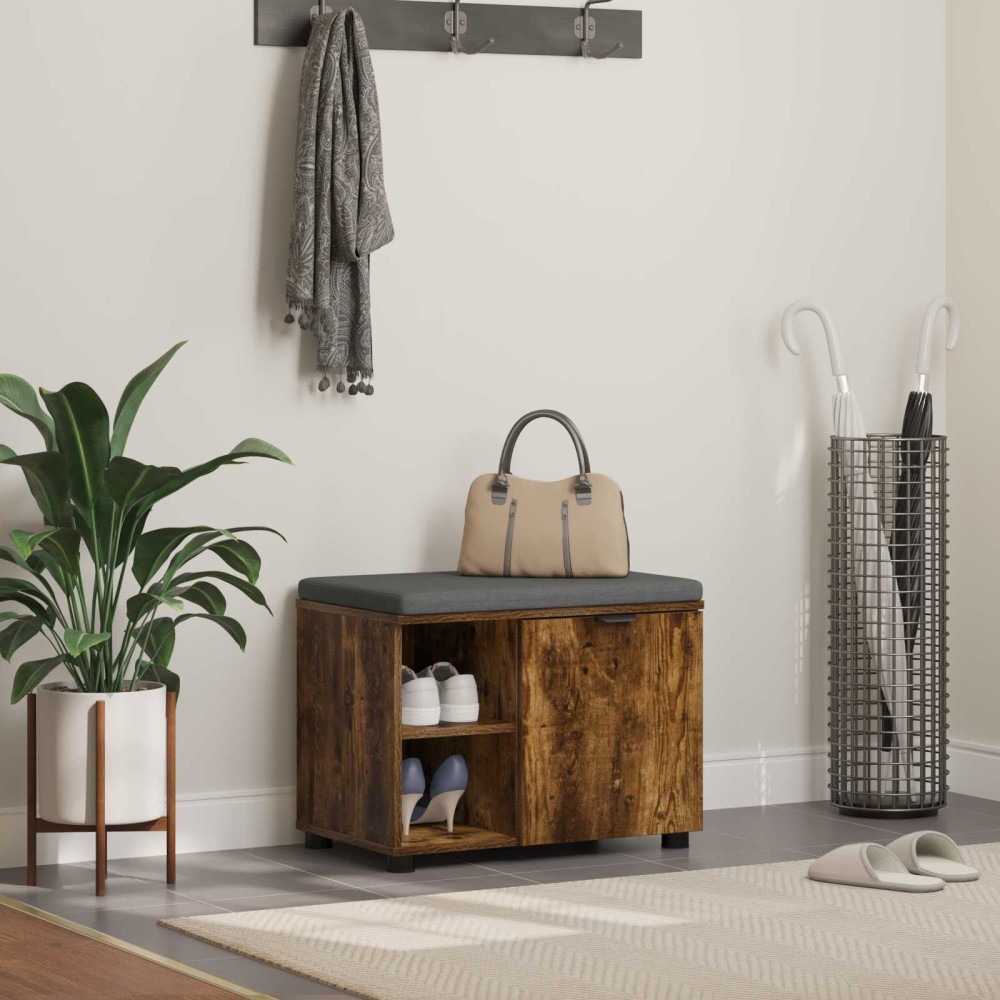 vidaXL Παγκάκι Χαλωρίου με μαξιλάρι Καπνιστή Δρυς 60 x 38 x 46 εκ