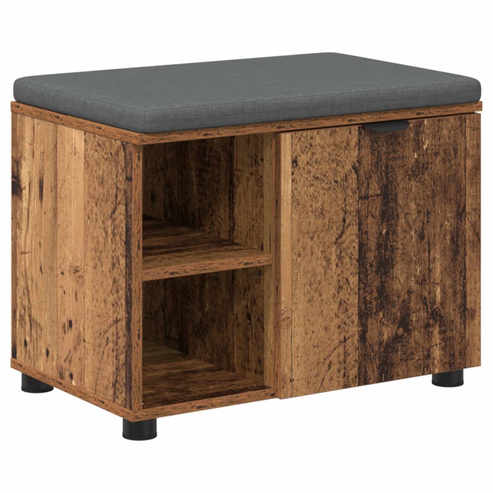 vidaXL Παγκάκι Χαλωρίου με μαξιλάρι με ράφι Παλιό ξύλο 60 x 38 x 46 εκ