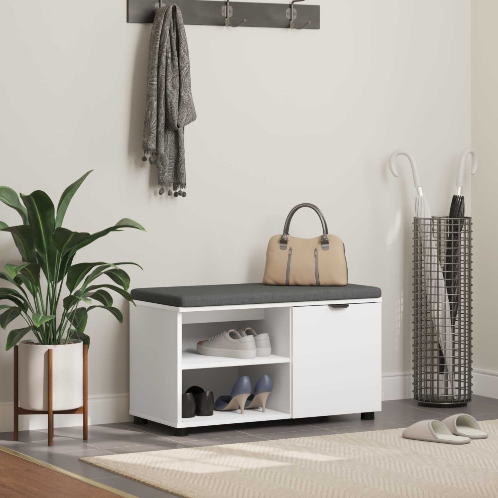 vidaXL Παγκάκι Χαλωρίου με μαξιλάρι με ράφι Λευκός 80 x 38 x 46 εκ