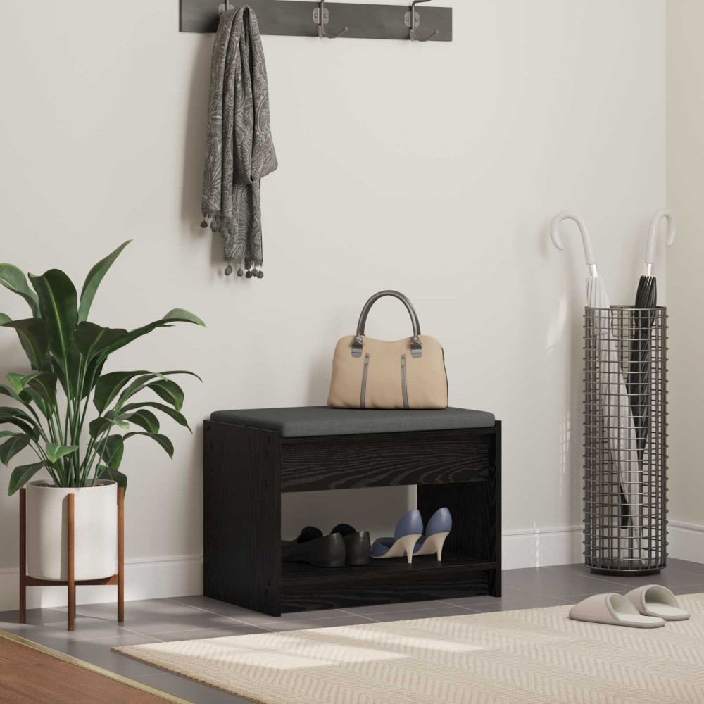 vidaXL Παγκάκι Χαλωρίου με μαξιλάρι με ράφι Μαύρη Δρυς 63 x 38 x 45 εκ