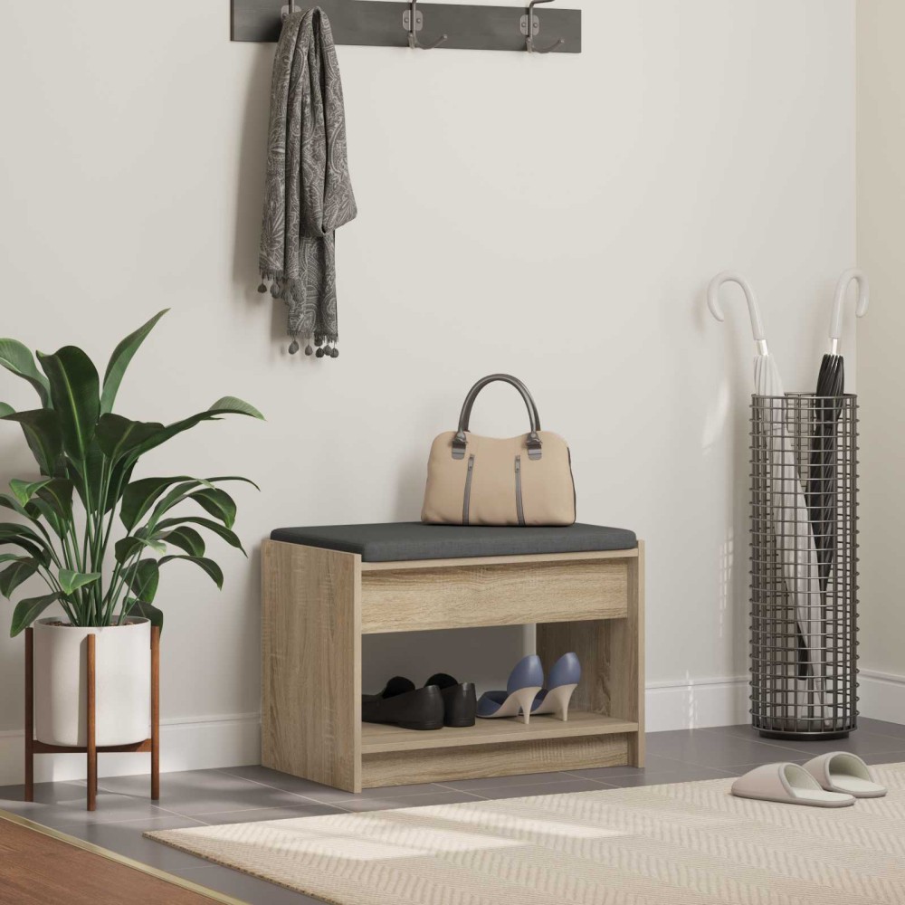 vidaXL Παγκάκι Χαλωρίου με μαξιλάρι Δρύς Sonoma 63 x 38 x 45 εκ