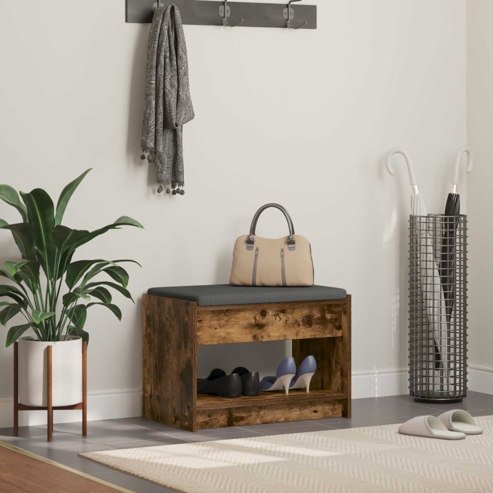 vidaXL Παγκάκι Χαλωρίου με μαξιλάρι Καπνιστή Δρυς 63 x 38 x 45 εκ