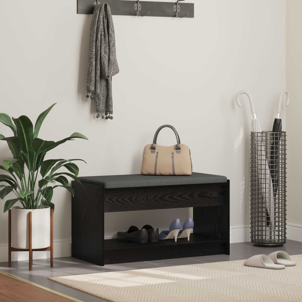 vidaXL Παγκάκι Χαλωρίου με μαξιλάρι με ράφι Μαύρη Δρυς 83 x 38 x 45 εκ