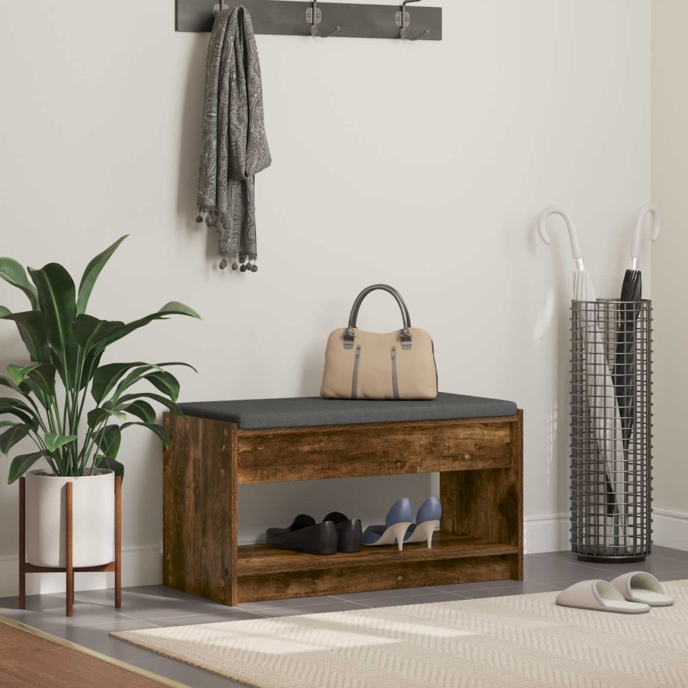 vidaXL Παγκάκι Χαλωρίου με μαξιλάρι Καπνιστή Δρυς 83 x 38 x 45 εκ