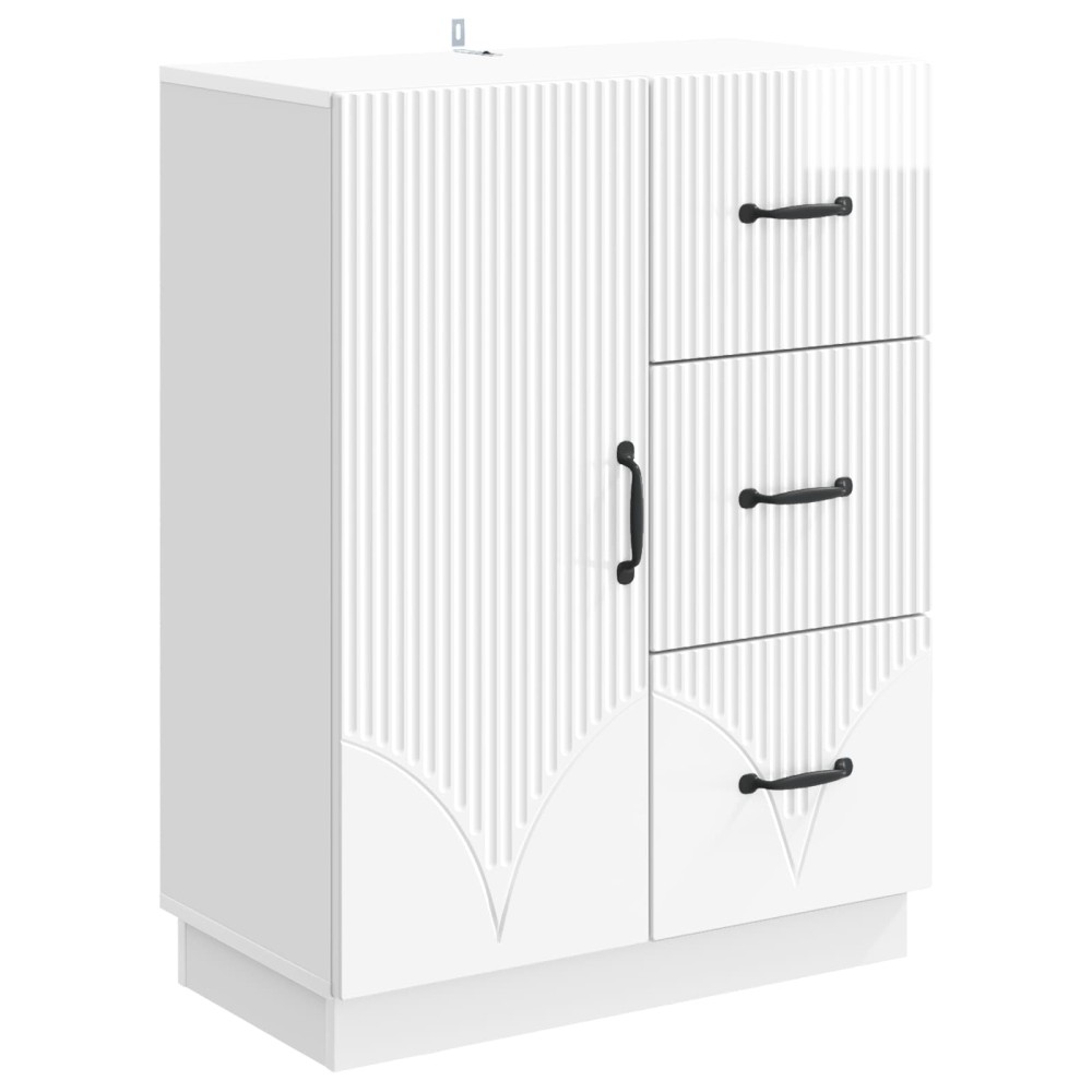 vidaXL Πλαϊνό γραφείο με συρτάρι Γυαλιστερό Λευκό 66 x 34,5 x 87 εκ.