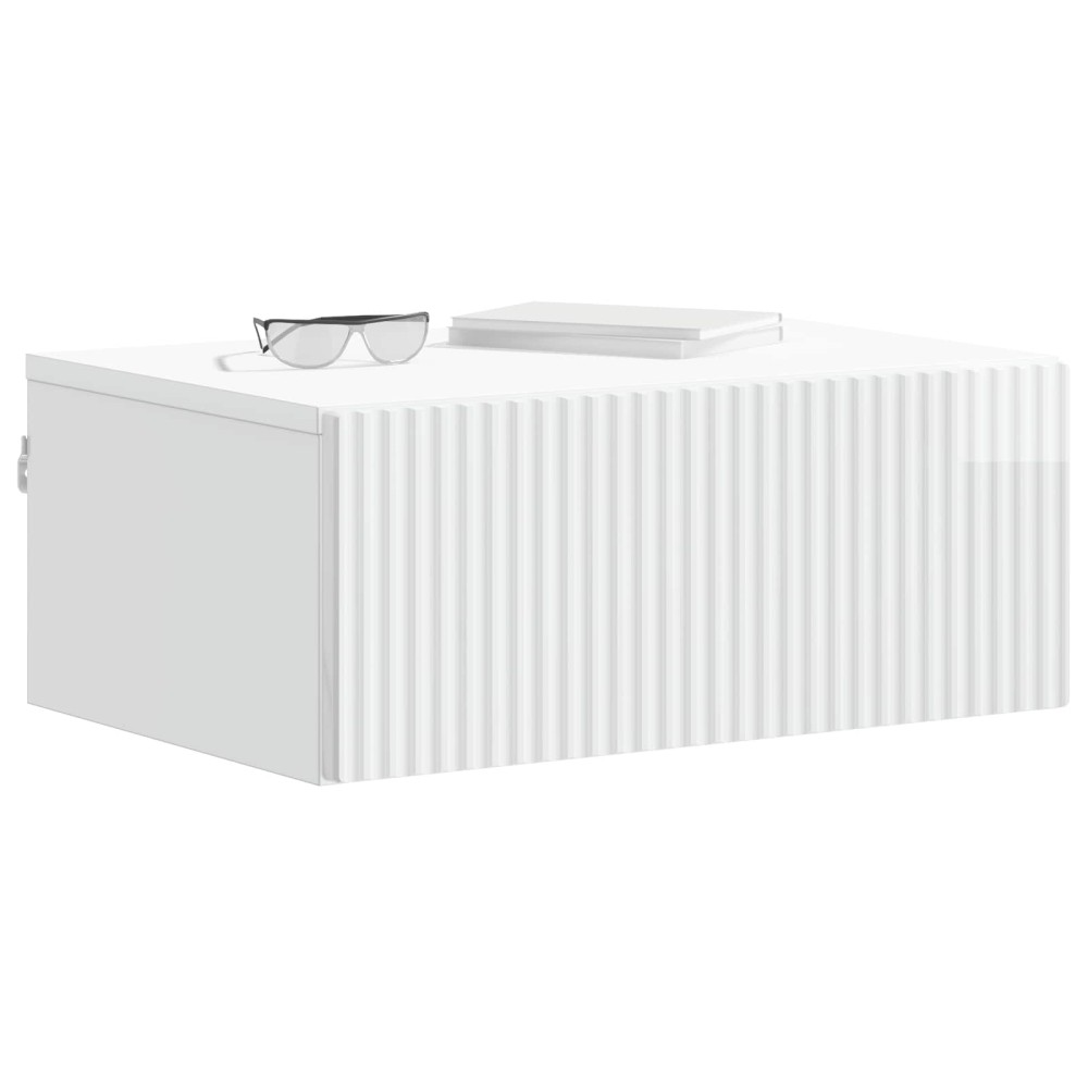 vidaXL Τοίχου Κρεμαστό Κομοδίνο Γυαλιστερό Λευκό 49 x 34,5 x 20 εκ.