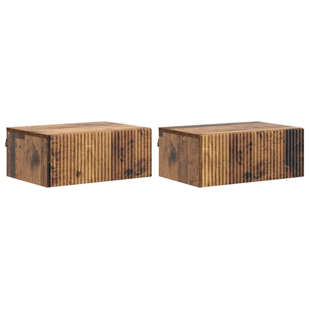 vidaXL Τοίχου Κρεμαστό Κομοδίνο με συρτάρι 2 pcs Παλαιωμένο ξύλο