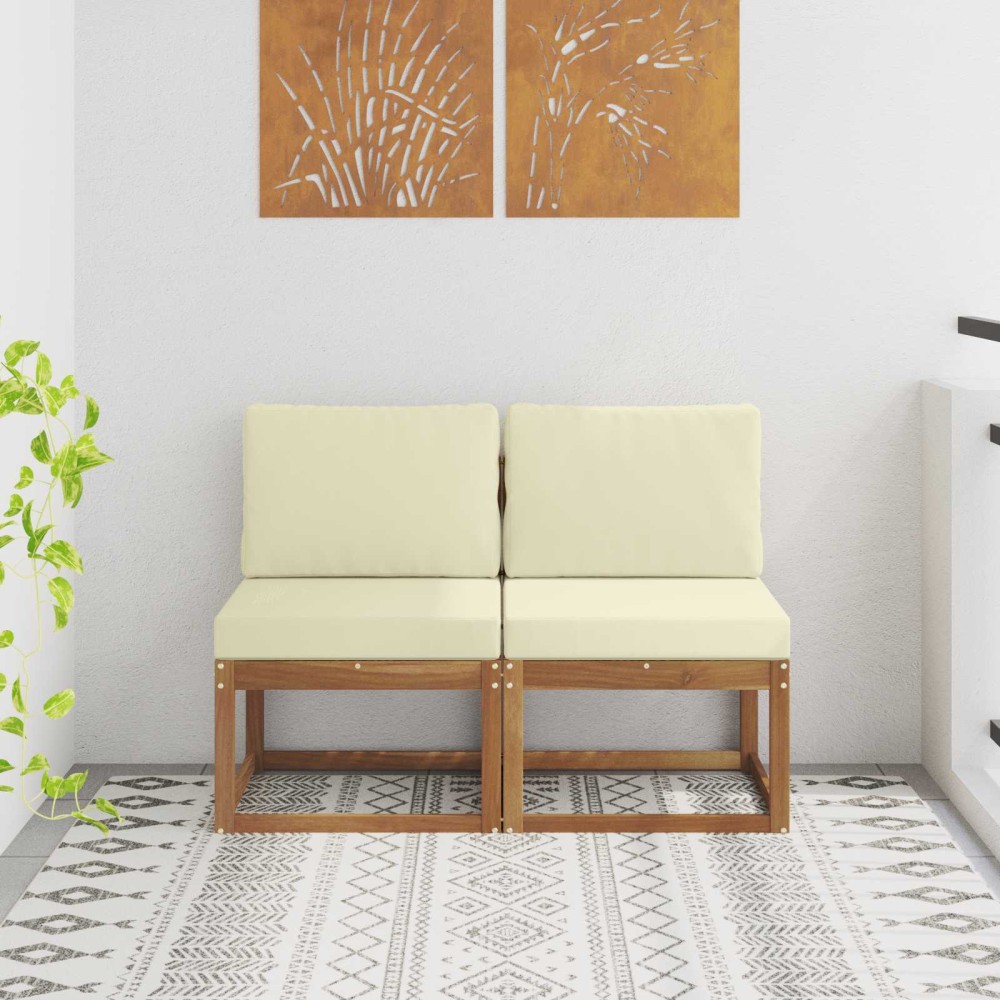 vidaXL 2 Τεμάχιο Μεσαίος καναπές εξωτερικού χώρου Στερεό Ξύλο Ακακίας