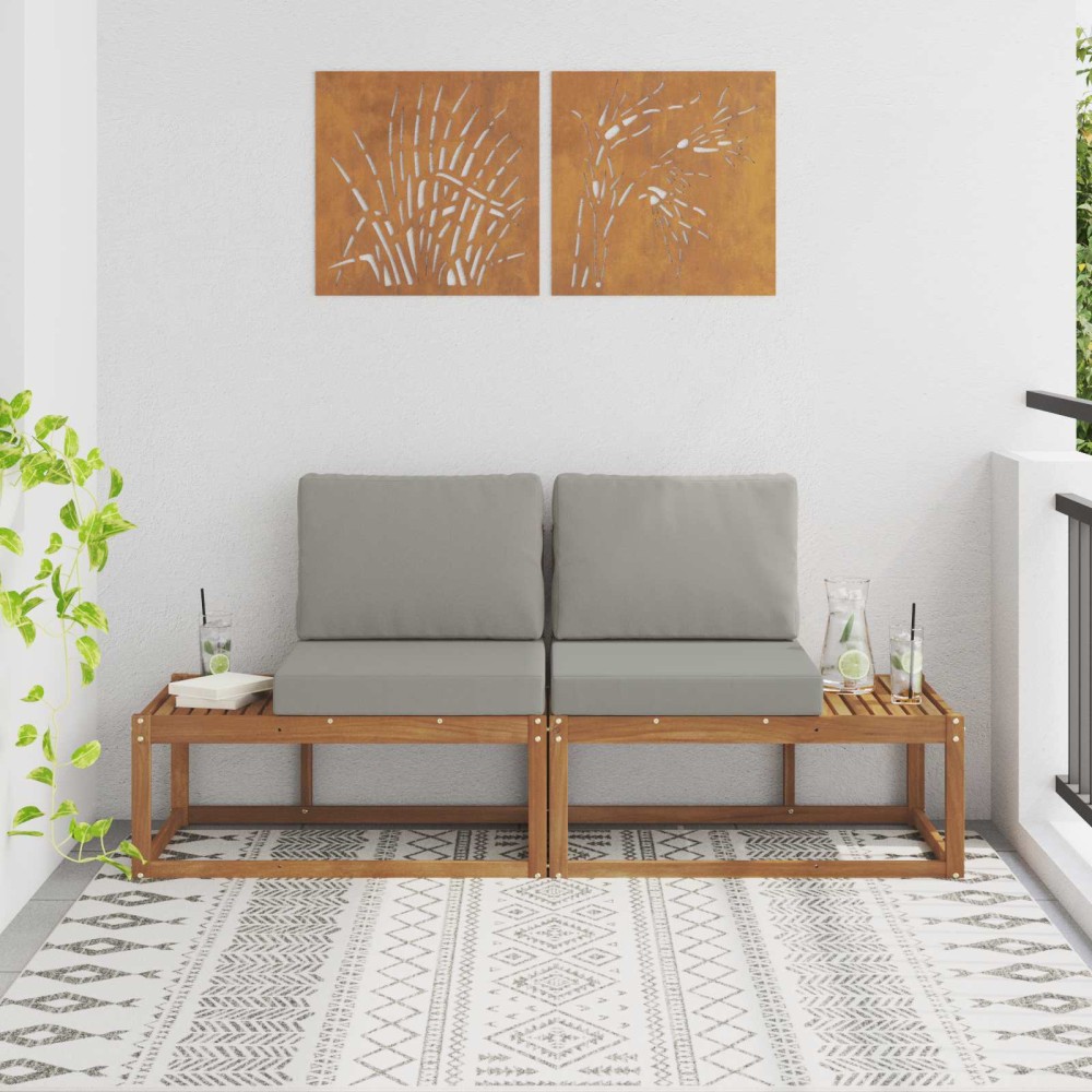 vidaXL Εξωτερικός τμηματικός καναπές 2 Τεμάχιο Φυσικό και Ανοιχτό Γκρι