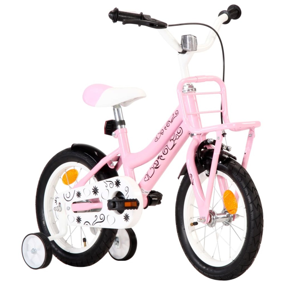 vidaXL Ποδήλατο Παιδικό Λευκό/Ροζ 14 Ιντσών με Μπροστινή Σχάρα