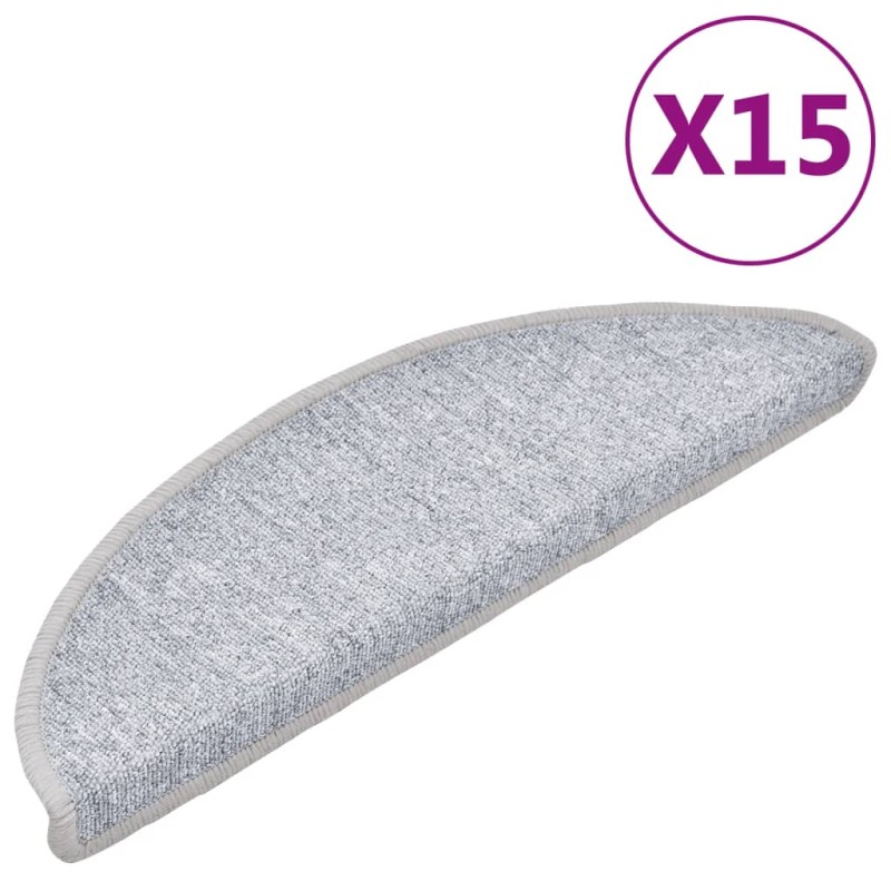 vidaXL Πατάκια Σκάλας 15 τεμ. Ανοιχτό Γκρι 56 x 17 x 3 εκ.