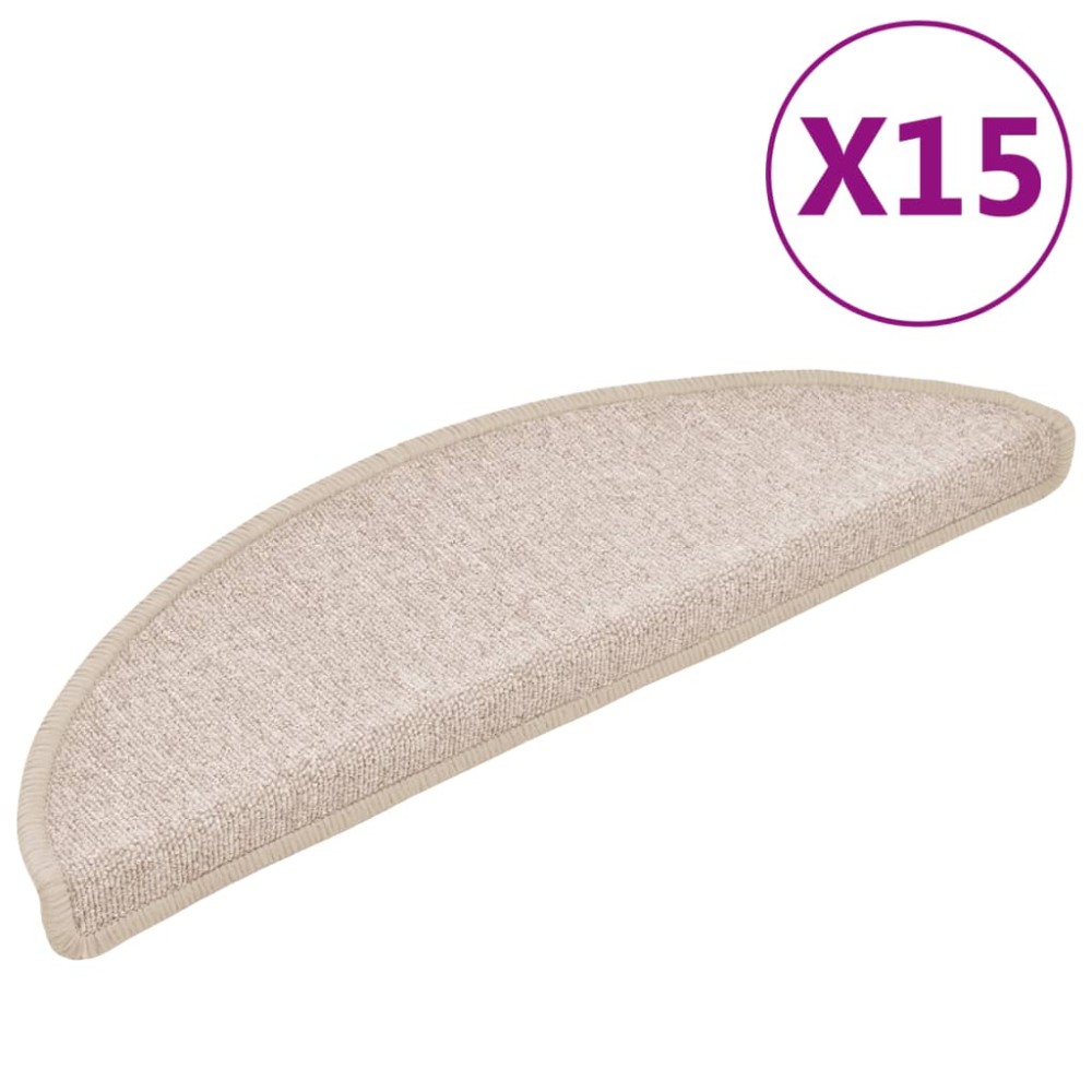 vidaXL Πατάκια Σκαλιών 15 τεμ. Μπεζ-Μπεζ Ημίκυκλα 56x17x3 εκ.