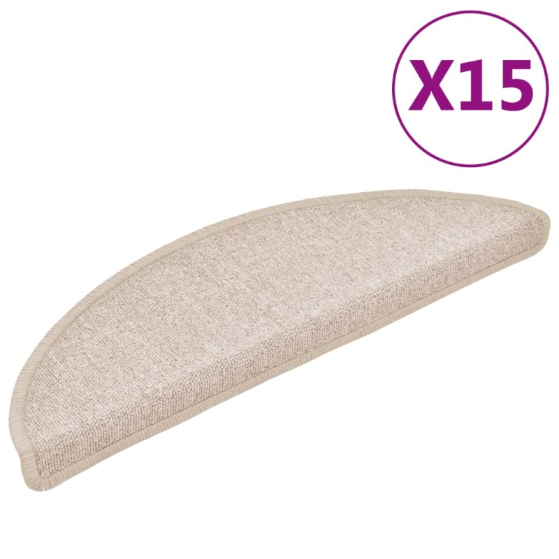 vidaXL Πατάκια Σκαλιών 15 τεμ. Μπεζ-Μπεζ Ημίκυκλα 56x17x3 εκ.
