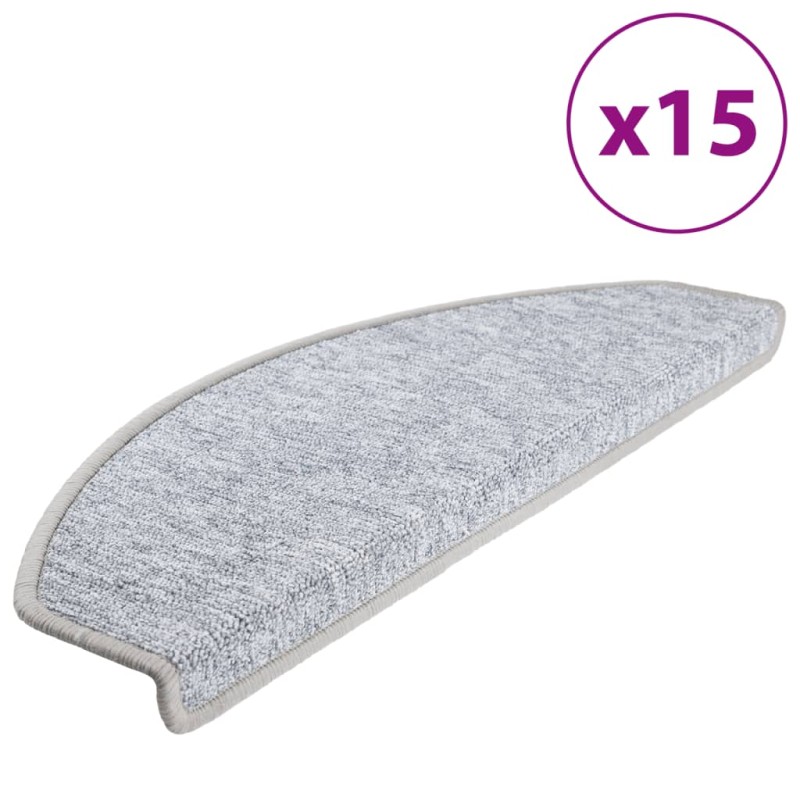 vidaXL Πατάκια Σκάλας 15 τεμ. Ανοιχτό Γκρι 65 x 24 x 4 εκ.