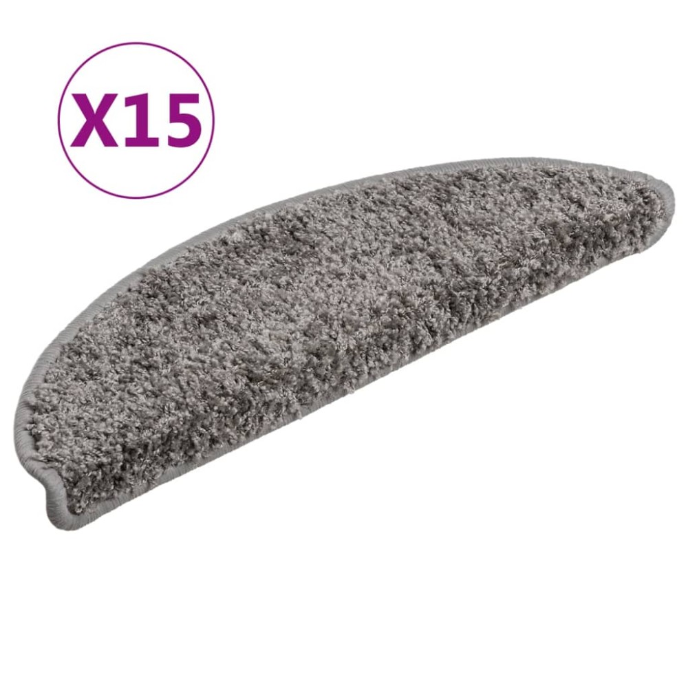 vidaXL Πατάκια Σκαλιών 15 τεμ. Γκρι Ημίστρογγυλά 56x17x3 εκ.