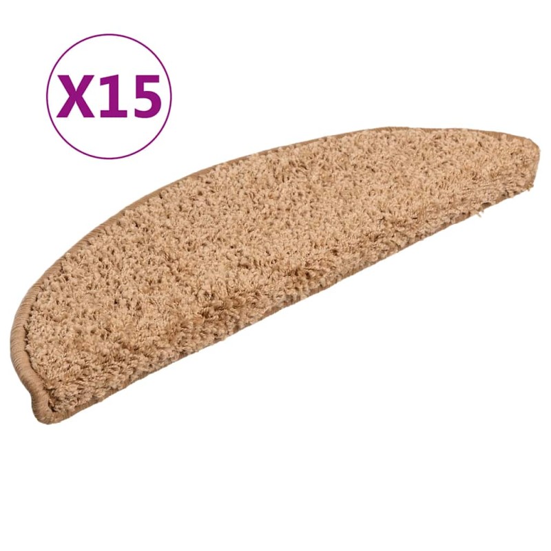 vidaXL Πατάκια Σκαλιών 15 τεμ. Μπεζ Ημίκυκλα 56x17x3 εκ.